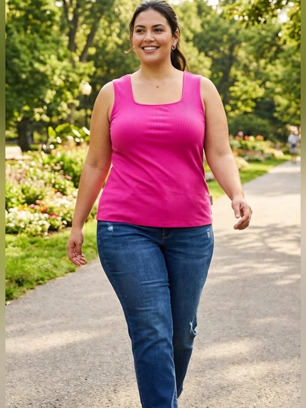 INC Plus Size 3X Ribbed Tank Top Hot Pink Fuchsia Square Neck Sleeveless Shirt